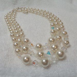Sparkling 3 strand Faux Pearl and crystal accents Necklace